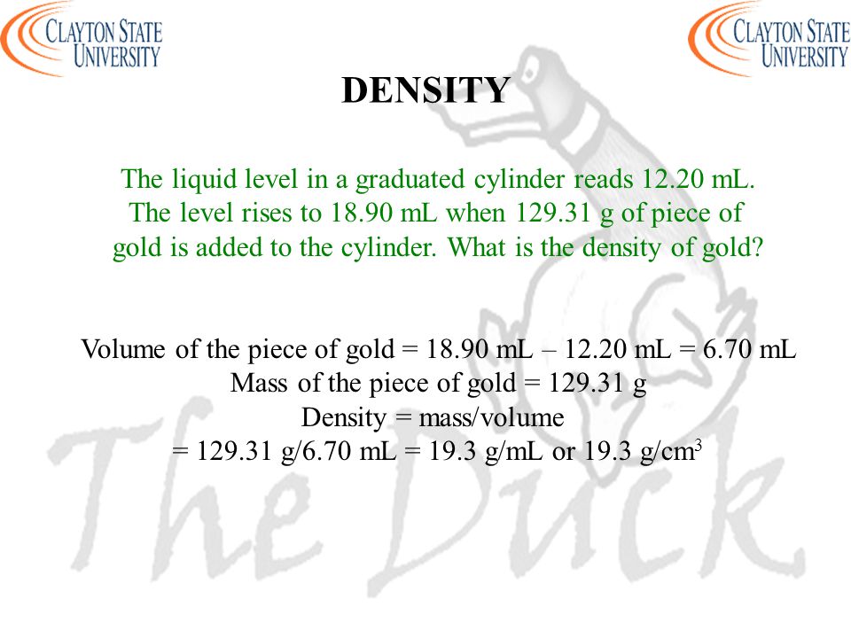 What is the density of gold?